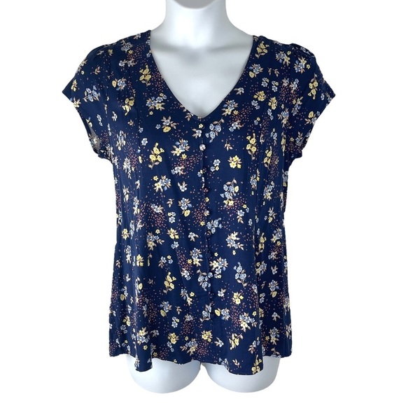 Torrid Navy Floral Stretch Challis Corset Back Blouse Size 00, Medium, 10 - Picture 4 of 16
